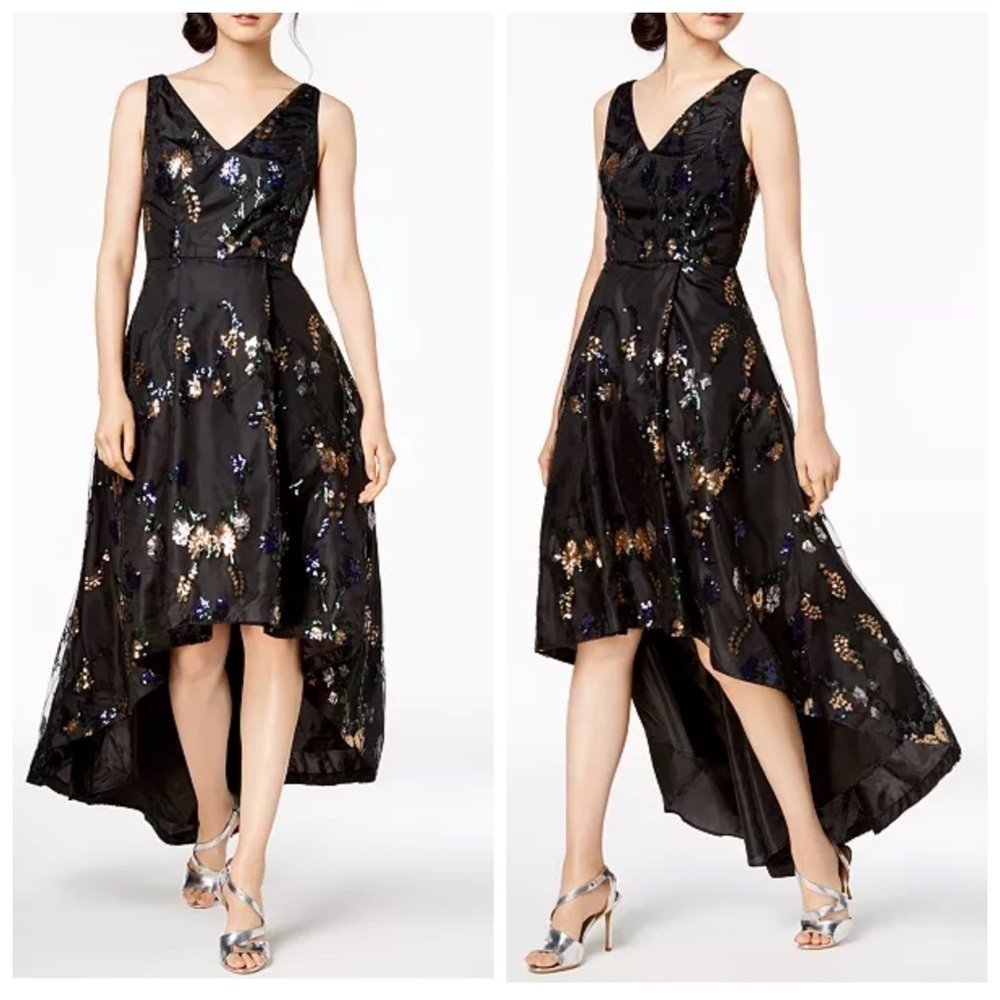 ✅ NWT Calvin Klein Navy High-Low Sequin-Embellished Gown size 8